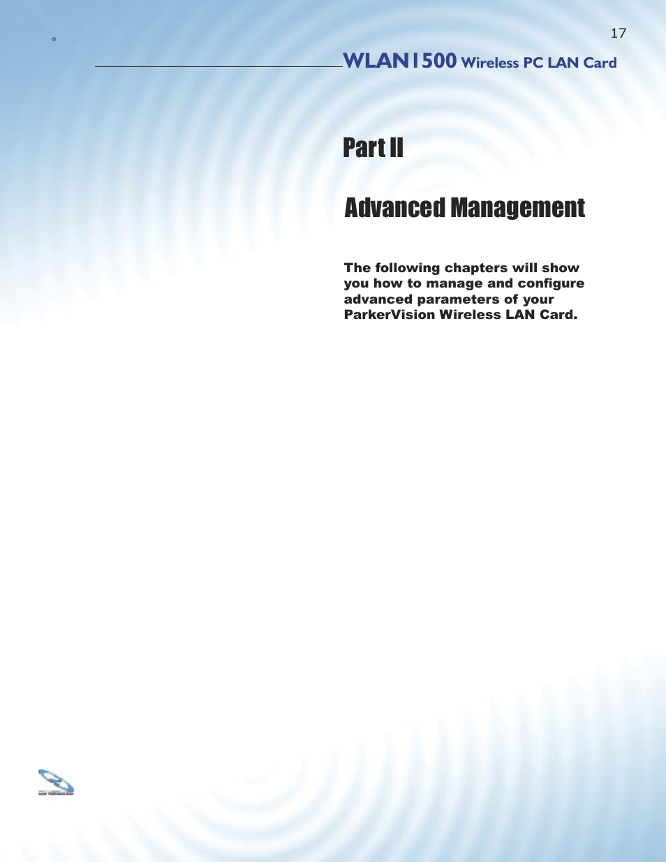 Part ii advanced management, Wlan1500 | ParkerVision WLAN1500 User Manual | Page 15 / 34