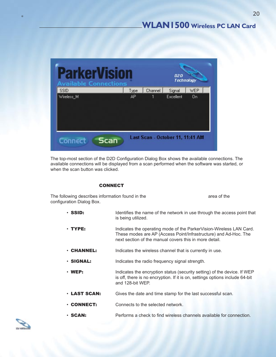 Wlan1500, Wireless pc lan card | ParkerVision WLAN1500 User Manual | Page 18 / 34