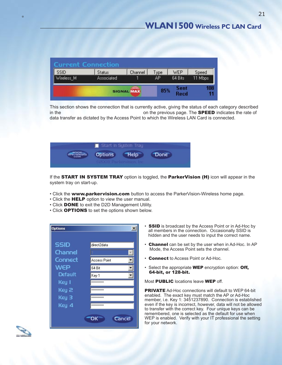 Wlan1500, Wireless pc lan card | ParkerVision WLAN1500 User Manual | Page 19 / 34