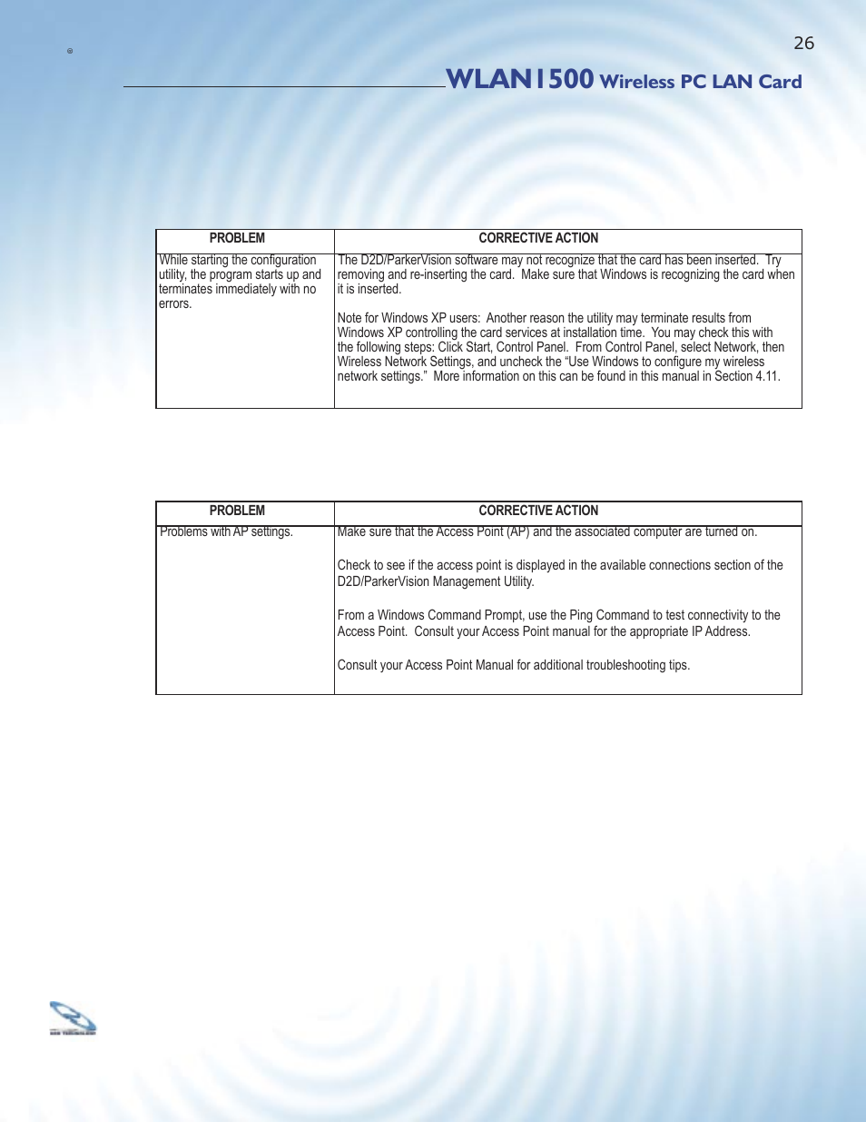 Wlan1500, Wireless pc lan card | ParkerVision WLAN1500 User Manual | Page 24 / 34