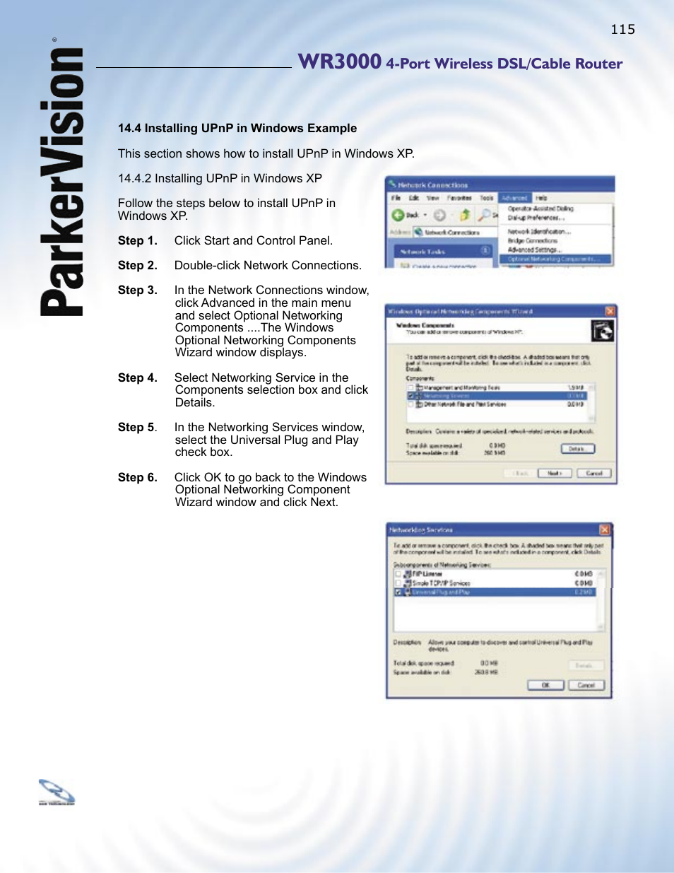 Wr3000, Port wireless dsl/cable router | ParkerVision WR3000 User Manual | Page 113 / 179