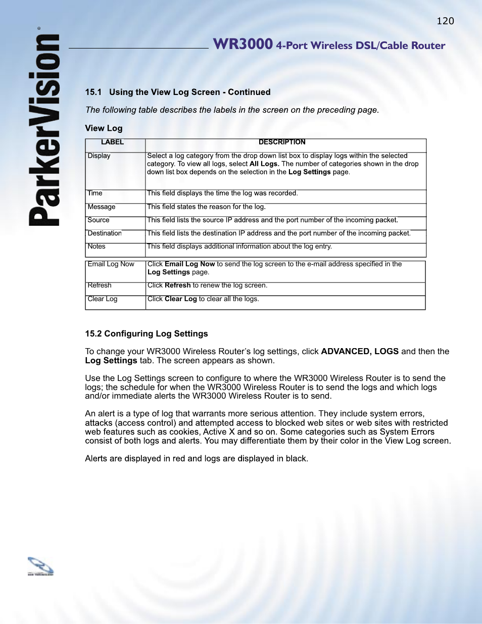 Wr3000, Port wireless dsl/cable router | ParkerVision WR3000 User Manual | Page 118 / 179