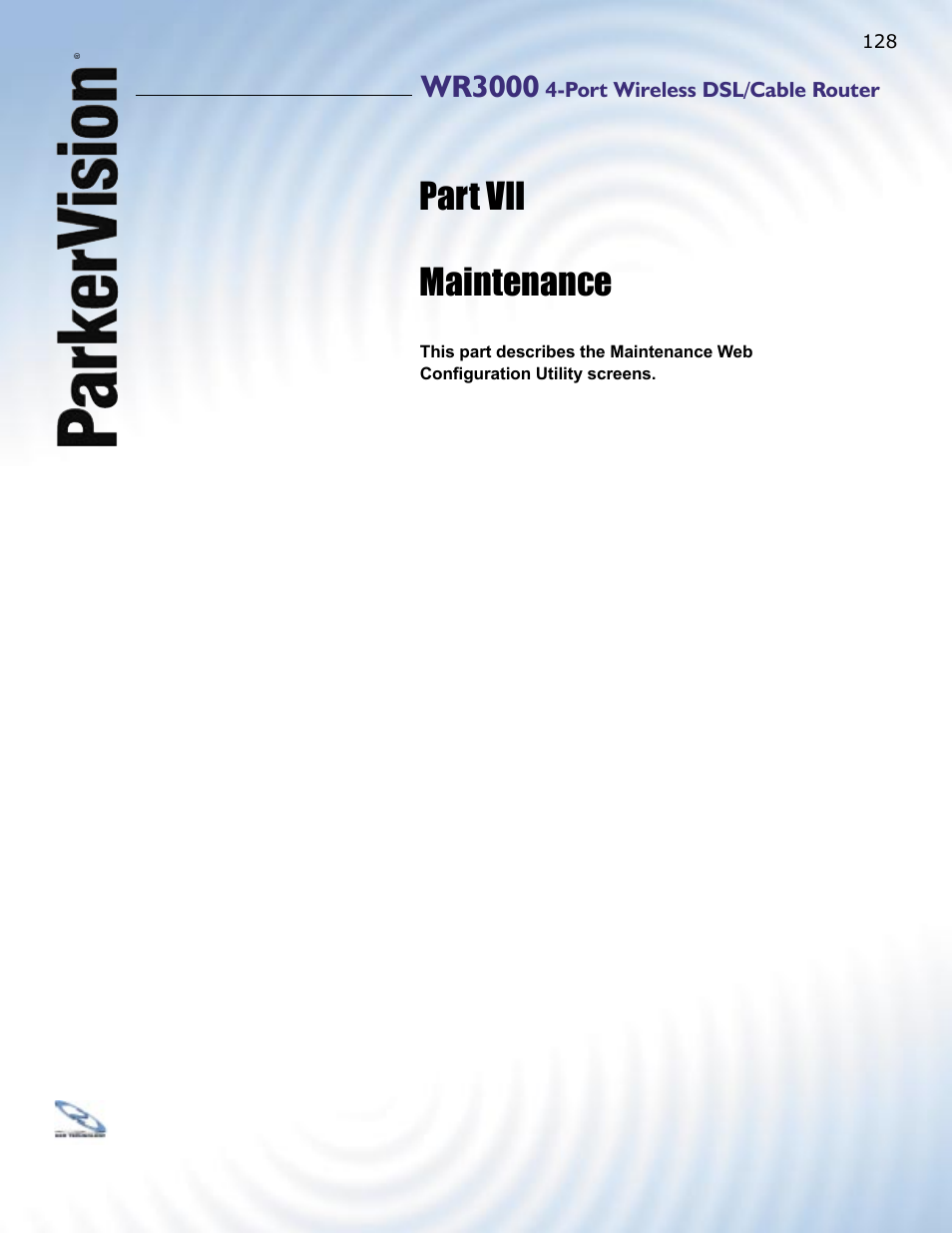 Part vii maintenance, Wr3000 | ParkerVision WR3000 User Manual | Page 126 / 179