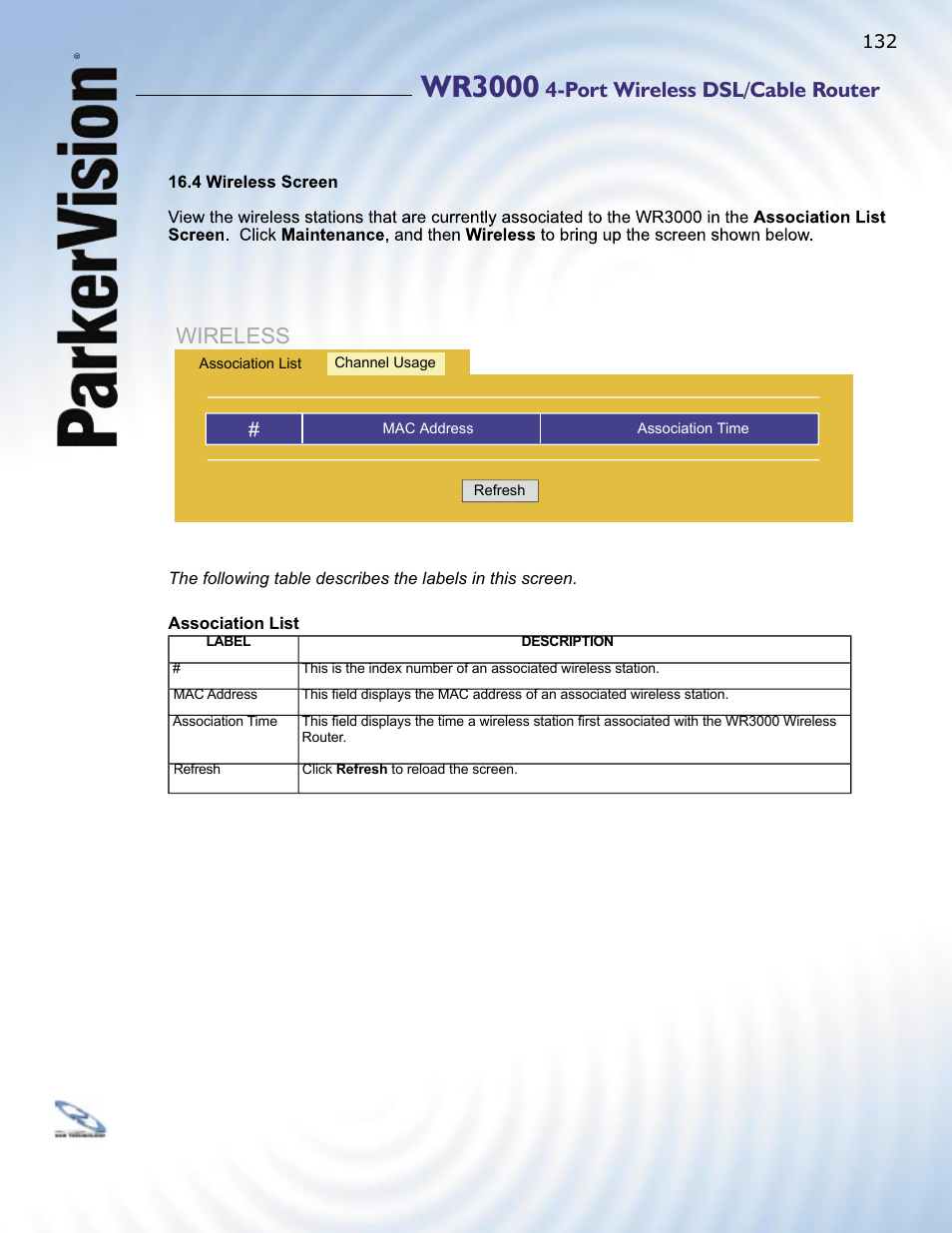 Wr3000, Wireless, Port wireless dsl/cable router | ParkerVision WR3000 User Manual | Page 130 / 179
