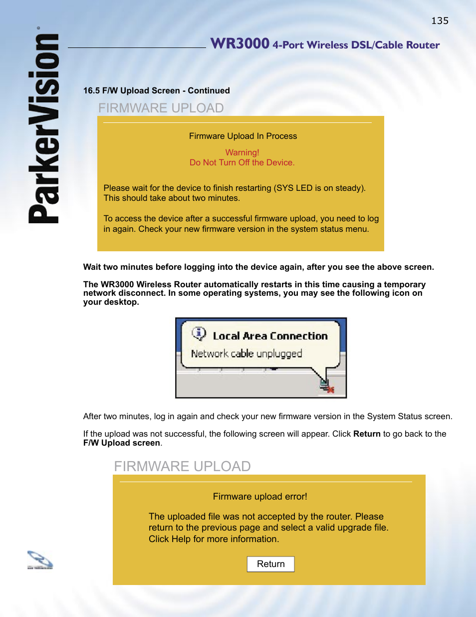 Wr3000, Firmware upload | ParkerVision WR3000 User Manual | Page 133 / 179