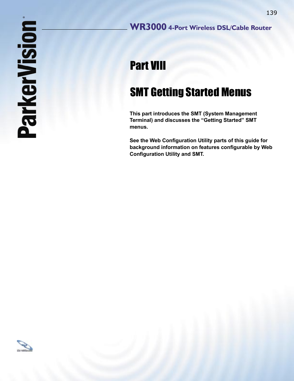 Part viii smt getting started menus, Wr3000 | ParkerVision WR3000 User Manual | Page 137 / 179