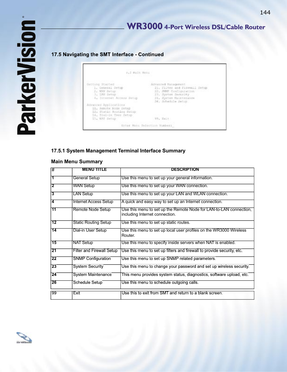 Wr3000, Port wireless dsl/cable router | ParkerVision WR3000 User Manual | Page 142 / 179