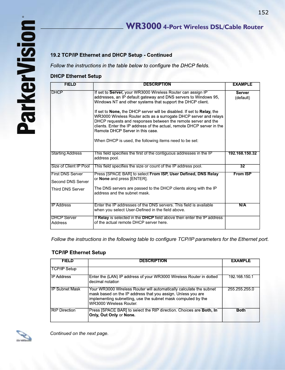 Wr3000, Port wireless dsl/cable router | ParkerVision WR3000 User Manual | Page 150 / 179
