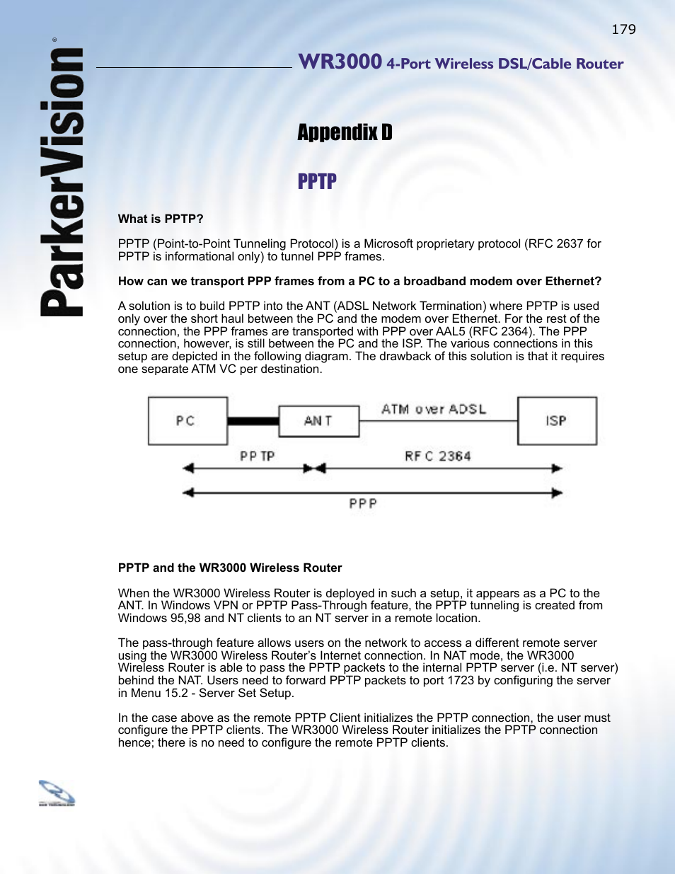 Wr3000, Appendix d, Pptp | ParkerVision WR3000 User Manual | Page 177 / 179