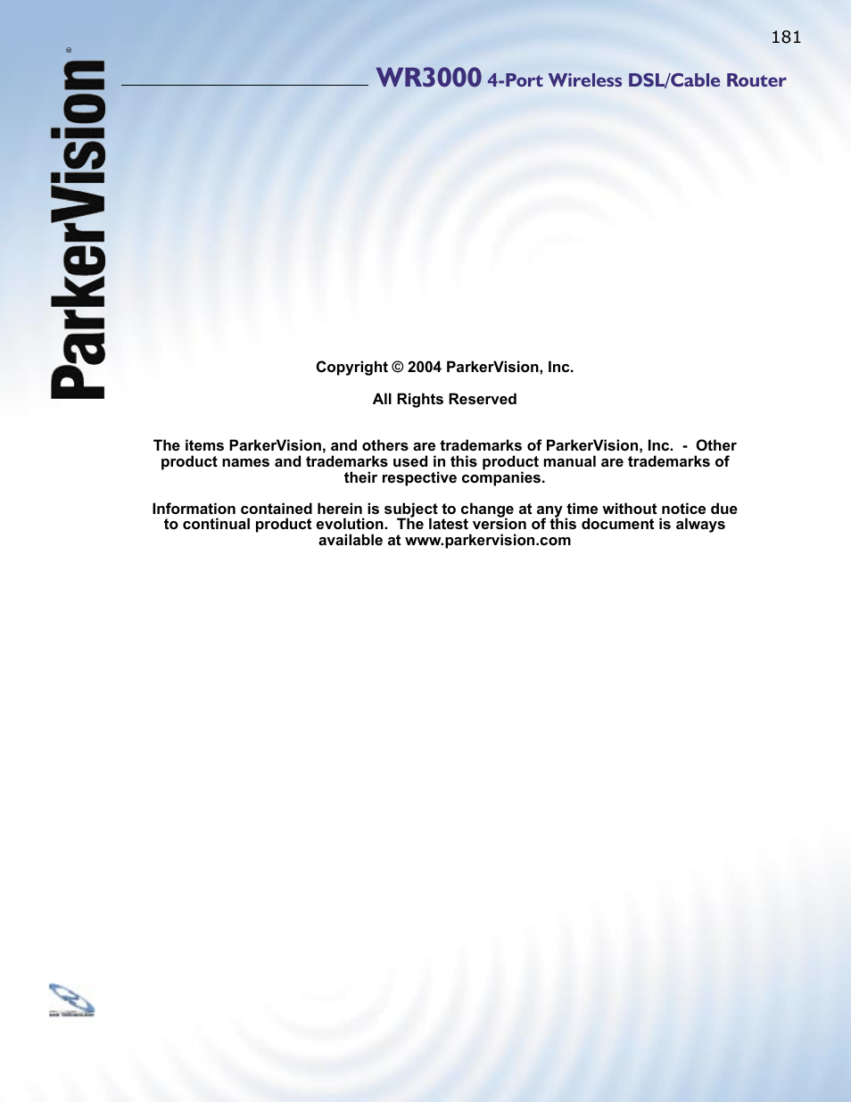 Wr3000 | ParkerVision WR3000 User Manual | Page 179 / 179