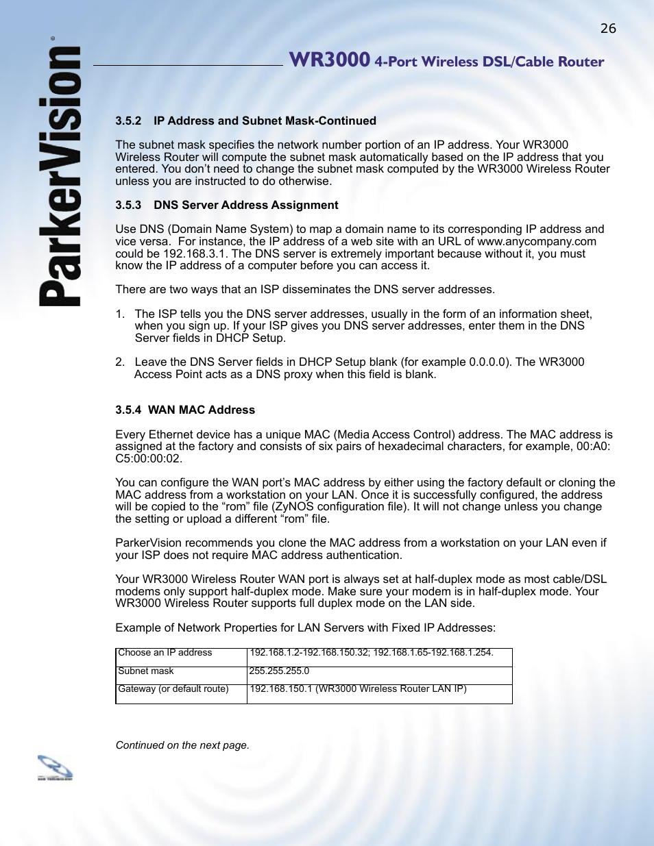 Wr3000, Port wireless dsl/cable router | ParkerVision WR3000 User Manual | Page 24 / 179