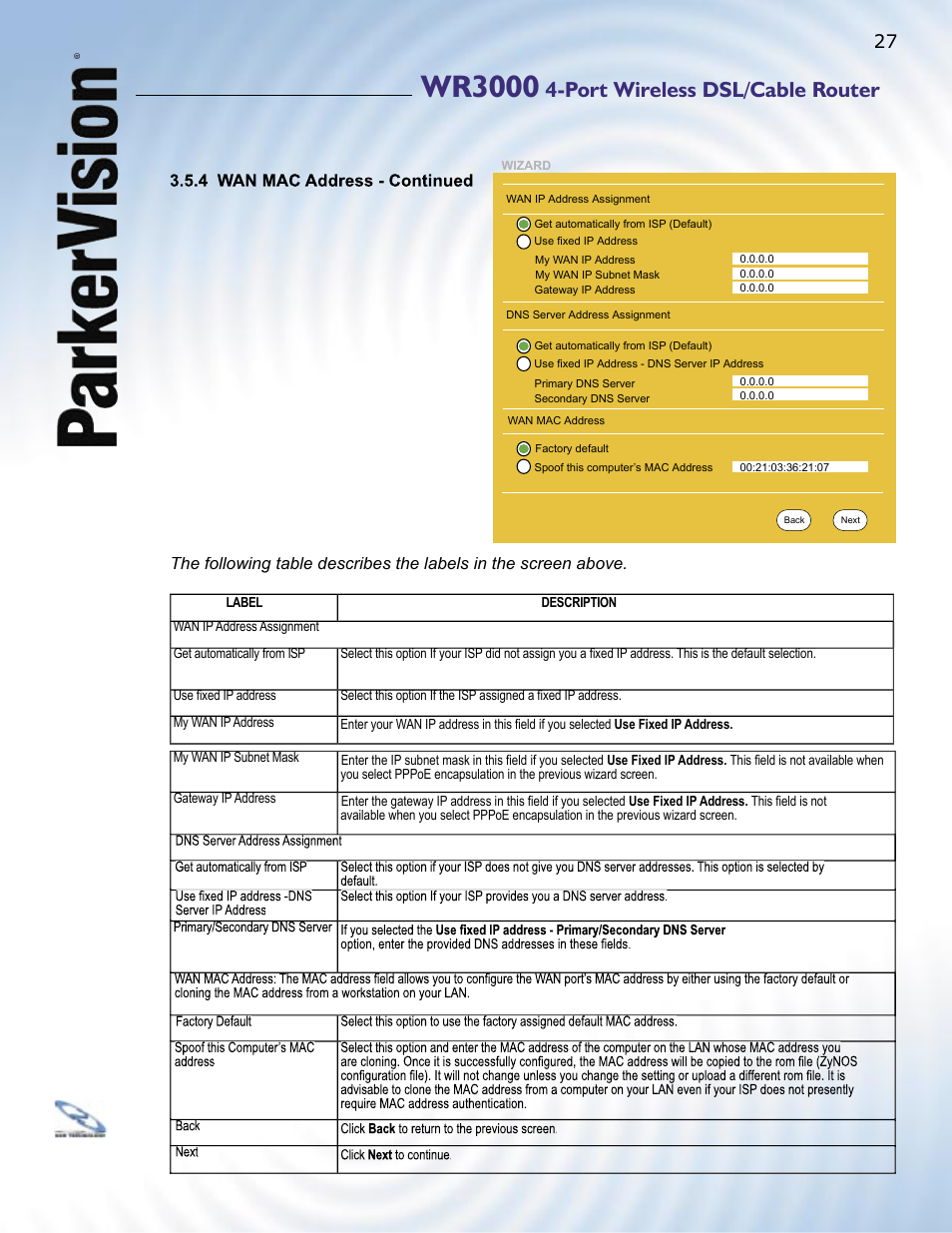 Wr3000, Port wireless dsl/cable router | ParkerVision WR3000 User Manual | Page 25 / 179