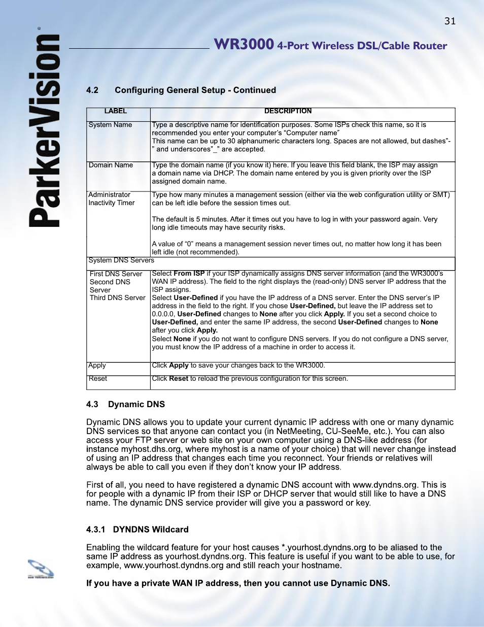 Wr3000, Port wireless dsl/cable router | ParkerVision WR3000 User Manual | Page 29 / 179