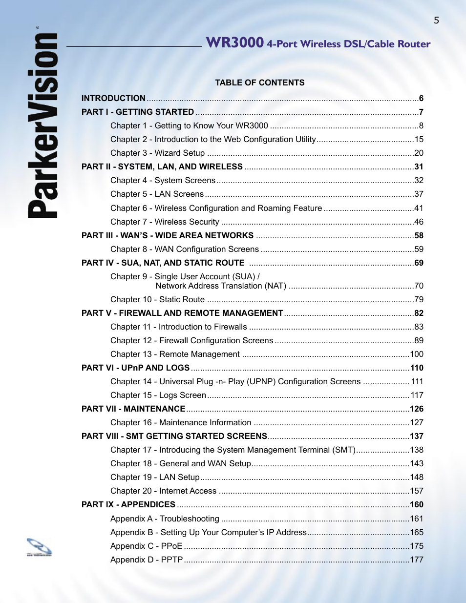 Wr3000, Port wireless dsl/cable router | ParkerVision WR3000 User Manual | Page 3 / 179