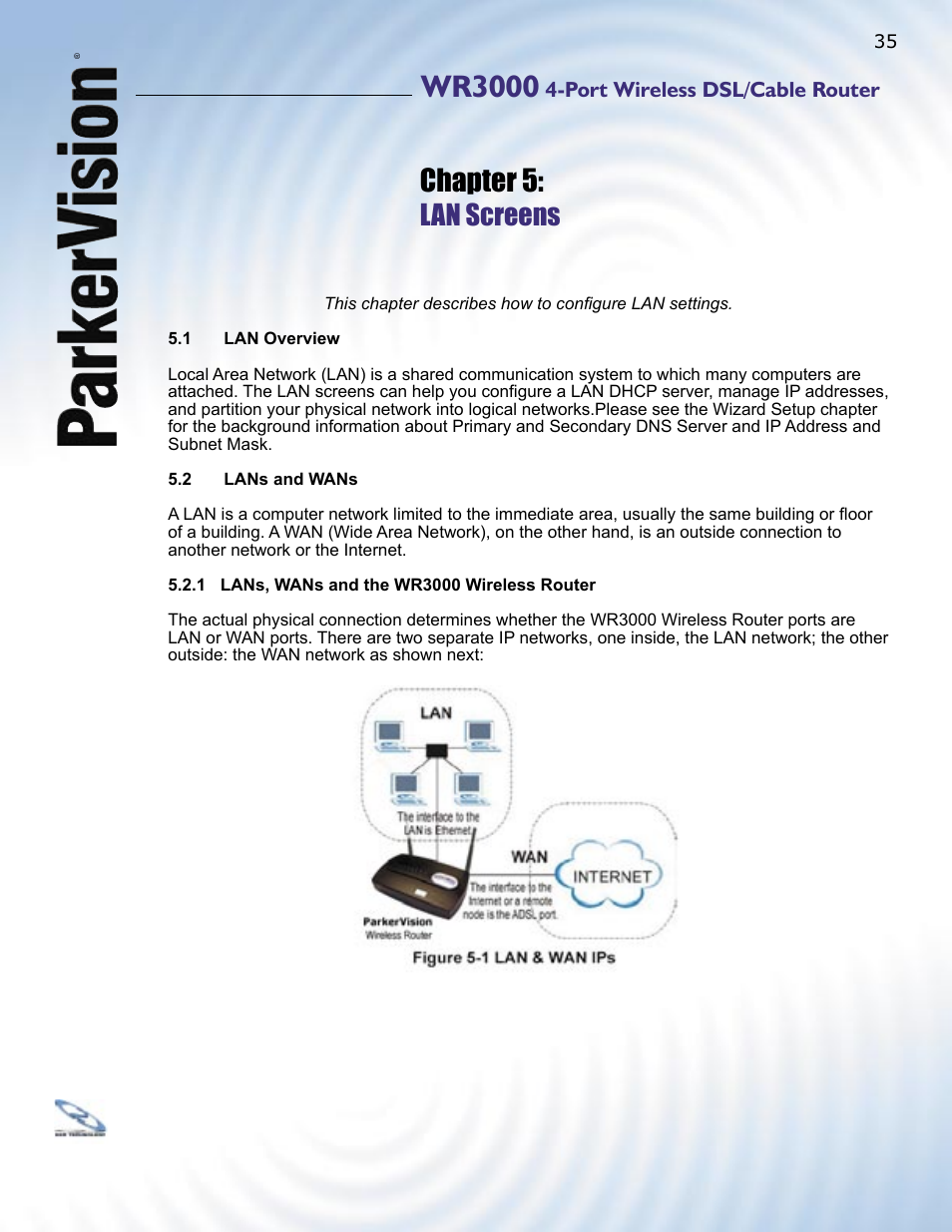 Wr3000, Chapter 5, Lan screens | ParkerVision WR3000 User Manual | Page 33 / 179