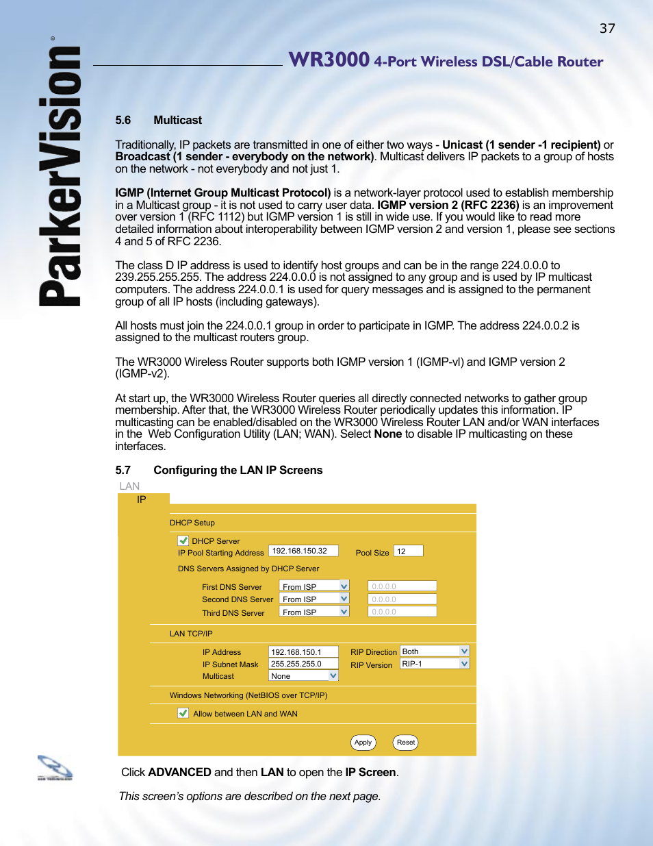 Wr3000, Port wireless dsl/cable router | ParkerVision WR3000 User Manual | Page 35 / 179