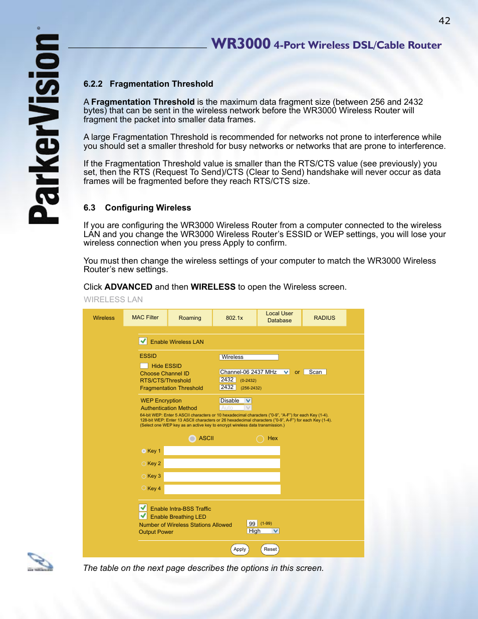 Wr3000, Port wireless dsl/cable router | ParkerVision WR3000 User Manual | Page 40 / 179