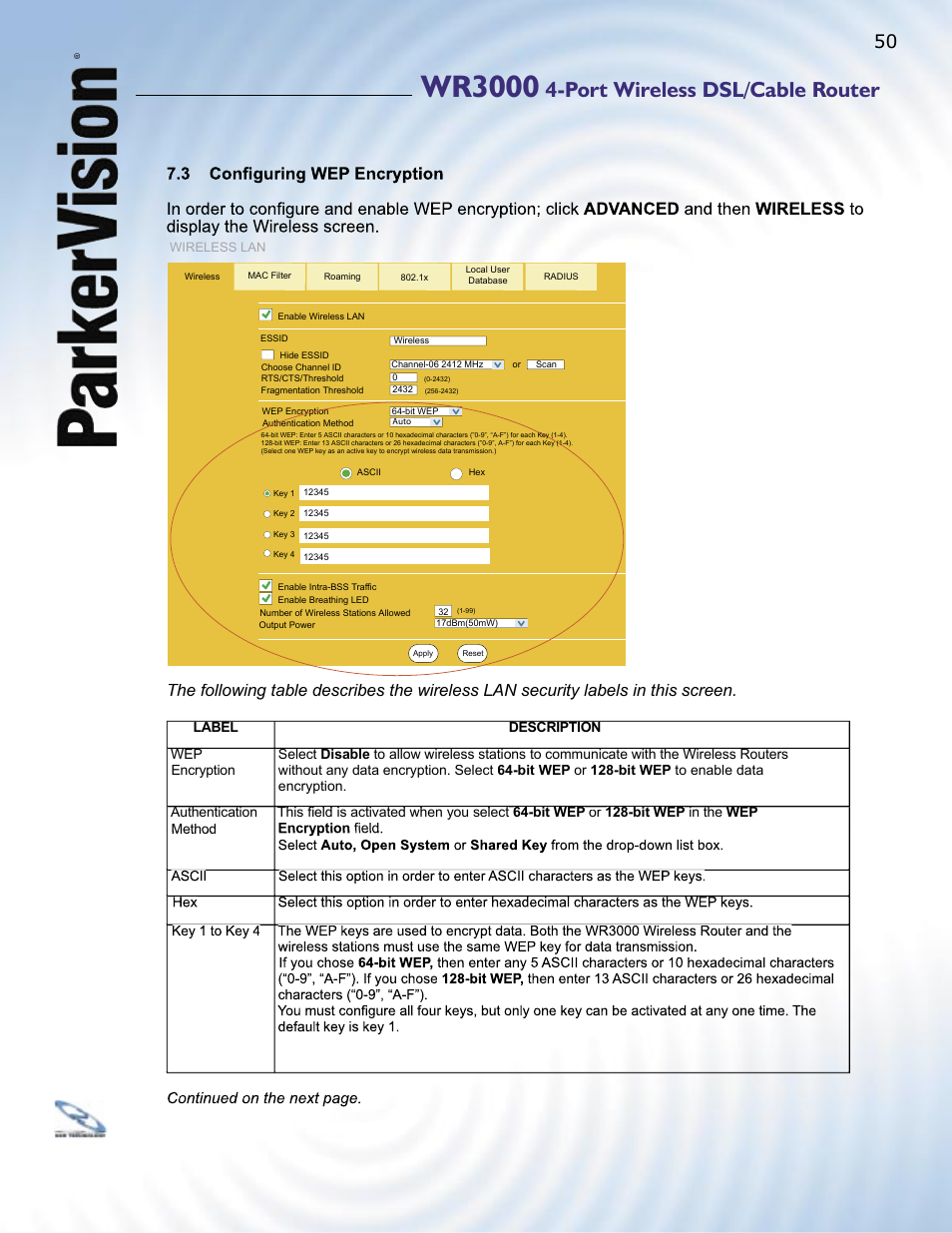 Wr3000, Port wireless dsl/cable router | ParkerVision WR3000 User Manual | Page 48 / 179