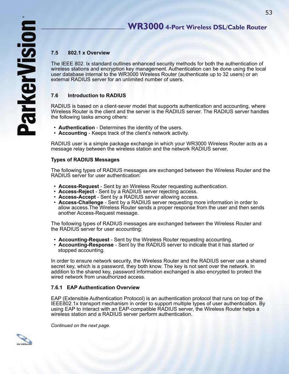 Wr3000, Port wireless dsl/cable router | ParkerVision WR3000 User Manual | Page 51 / 179