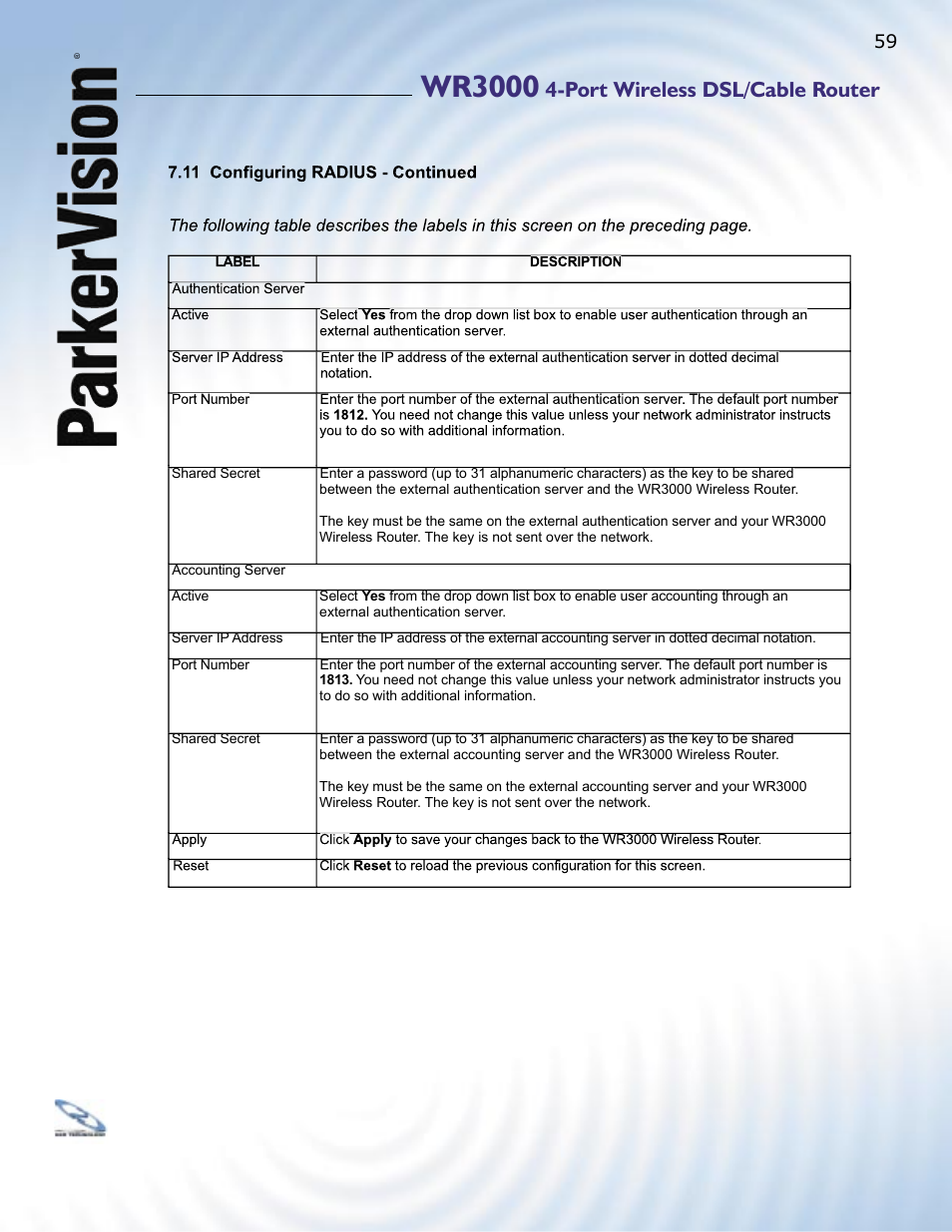 Wr3000, Port wireless dsl/cable router | ParkerVision WR3000 User Manual | Page 57 / 179