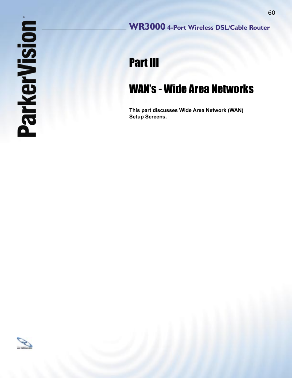 Part iii wan’s - wide area networks, Wr3000 | ParkerVision WR3000 User Manual | Page 58 / 179