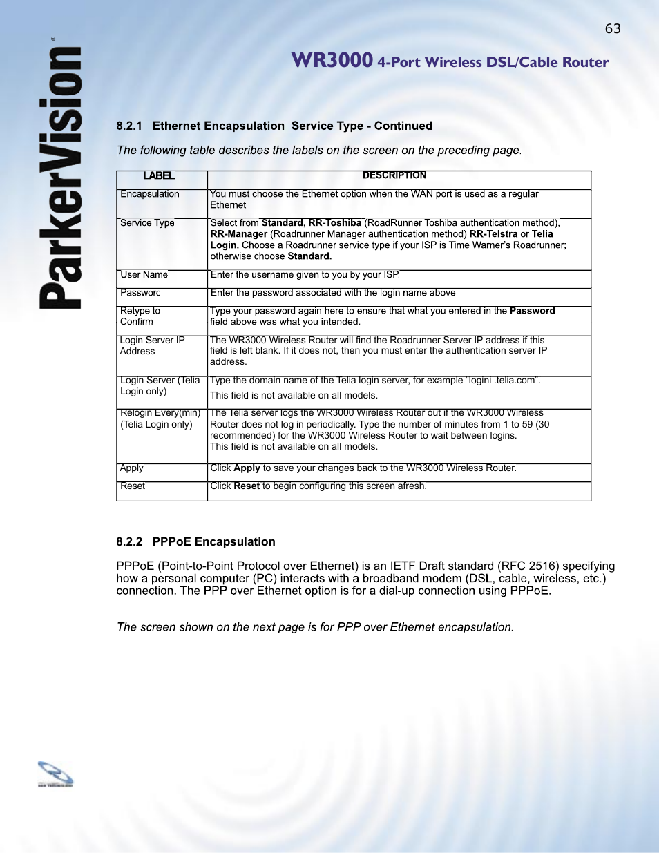 Wr3000, Port wireless dsl/cable router | ParkerVision WR3000 User Manual | Page 61 / 179