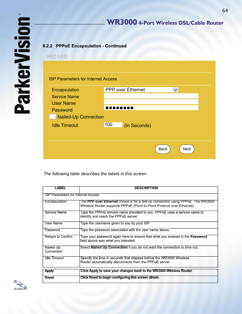Wr3000, Port wireless dsl/cable router, Wizard | ParkerVision WR3000 User Manual | Page 62 / 179
