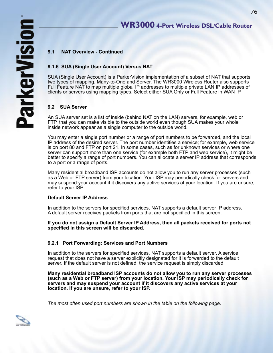 Wr3000, Port wireless dsl/cable router | ParkerVision WR3000 User Manual | Page 74 / 179