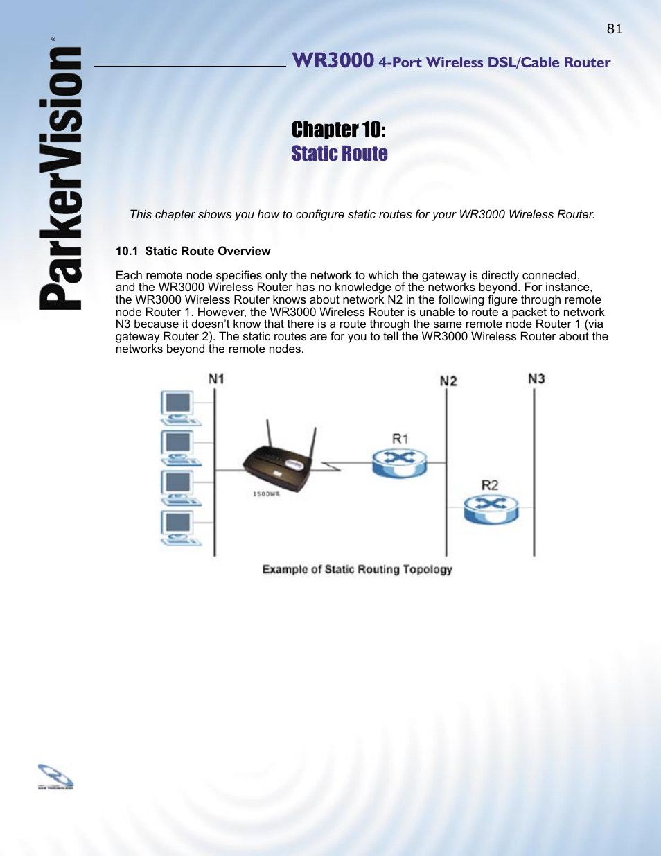 Wr3000, Chapter 10, Static route | ParkerVision WR3000 User Manual | Page 79 / 179