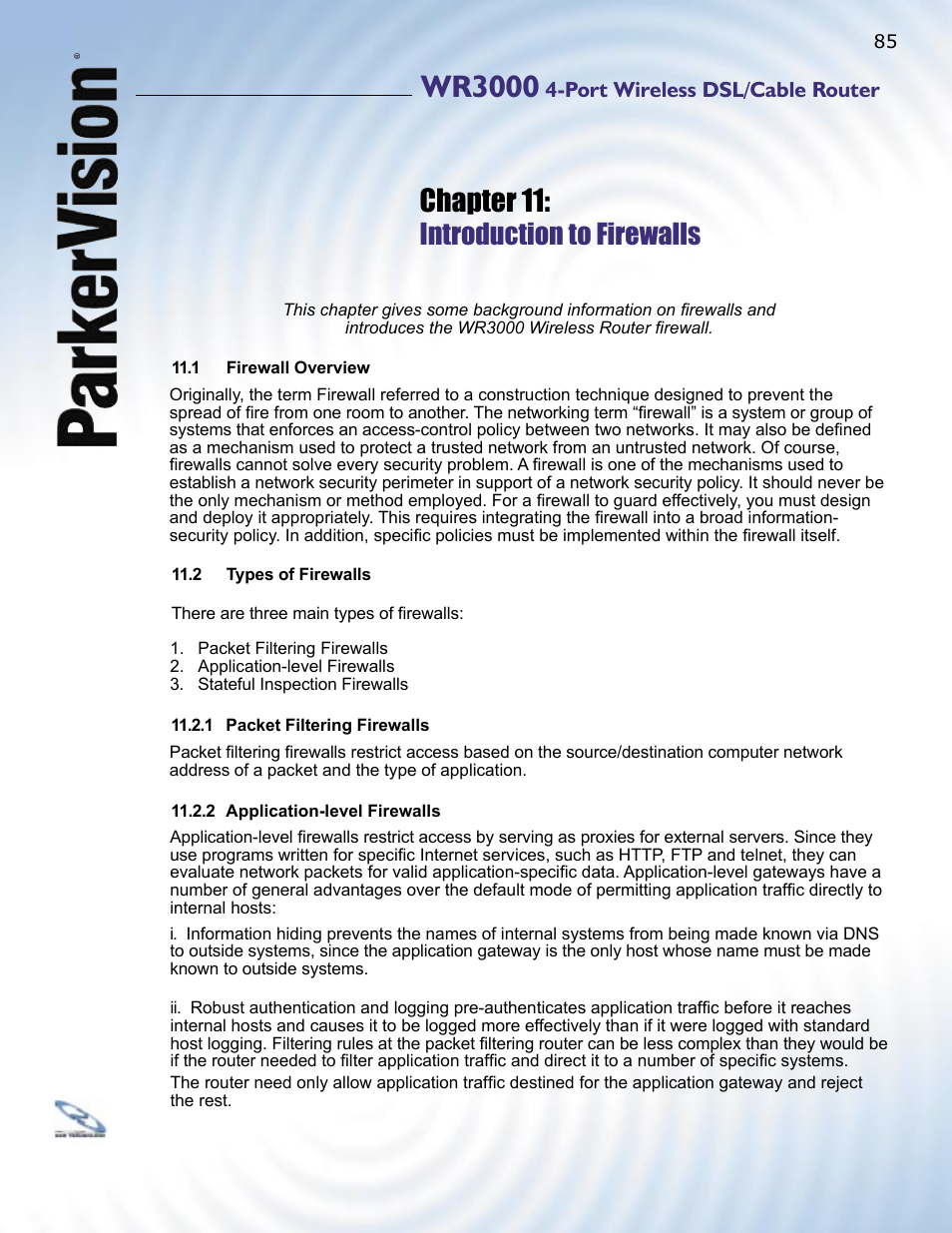 Wr3000, Chapter 11, Introduction to firewalls | ParkerVision WR3000 User Manual | Page 83 / 179
