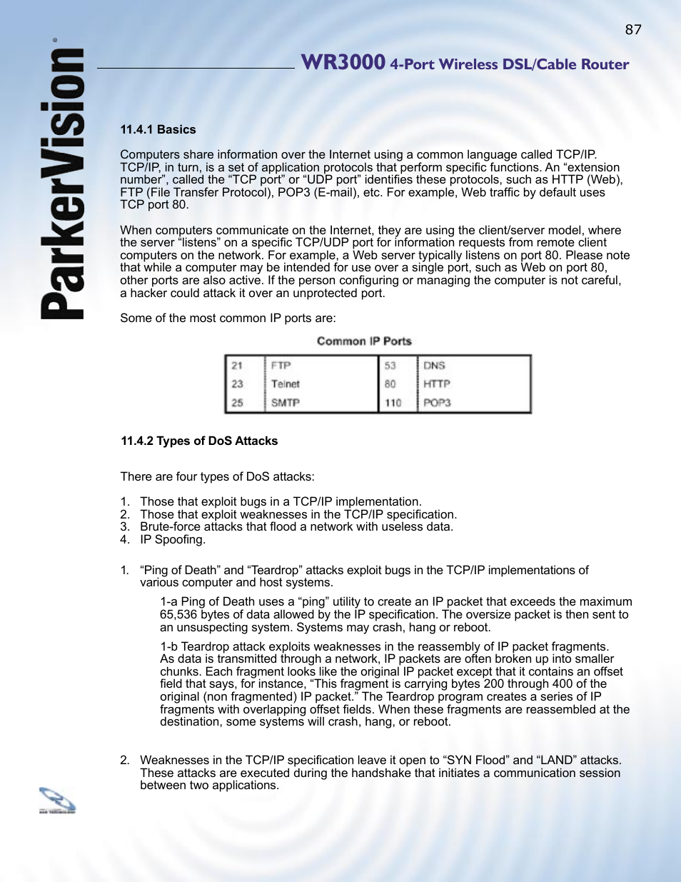 Wr3000, Port wireless dsl/cable router | ParkerVision WR3000 User Manual | Page 85 / 179
