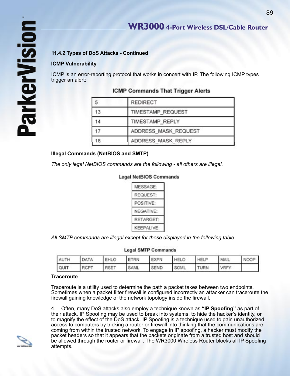 Wr3000, Port wireless dsl/cable router | ParkerVision WR3000 User Manual | Page 87 / 179