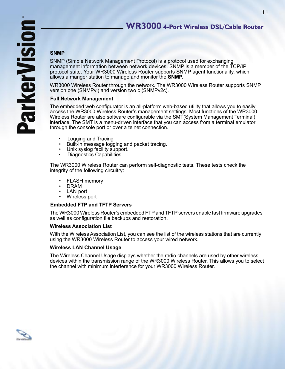 Wr3000, Port wireless dsl/cable router | ParkerVision WR3000 User Manual | Page 9 / 179