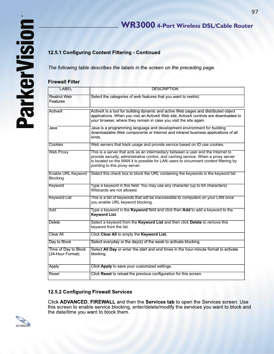 Wr3000, Port wireless dsl/cable router | ParkerVision WR3000 User Manual | Page 95 / 179