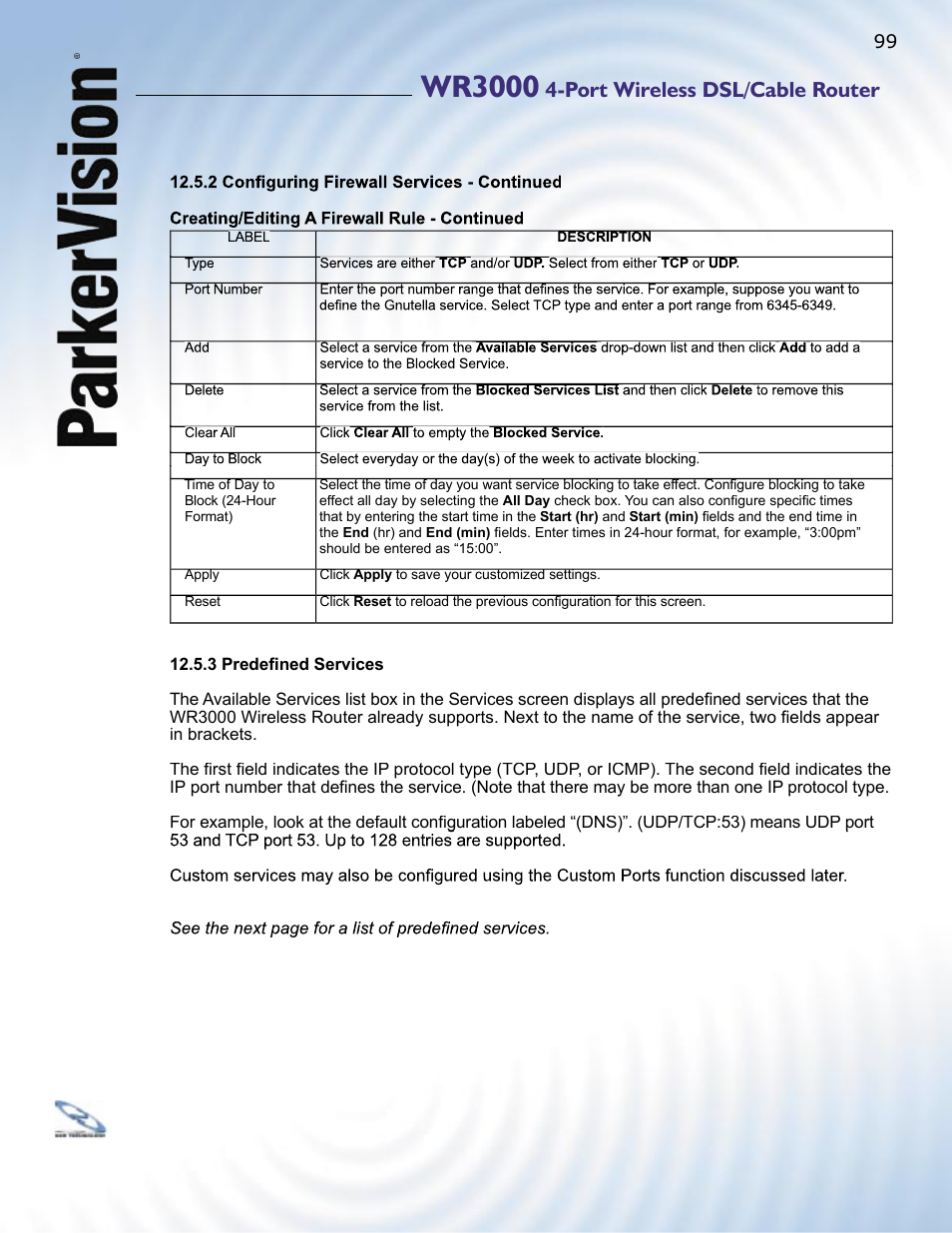 Wr3000, Port wireless dsl/cable router | ParkerVision WR3000 User Manual | Page 97 / 179