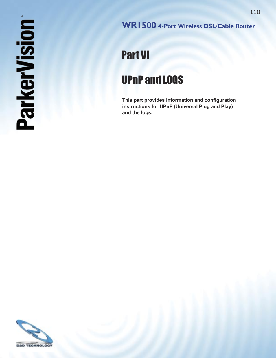Part vi upnp and logs, Wr1500 | ParkerVision WR1500 User Manual | Page 108 / 177