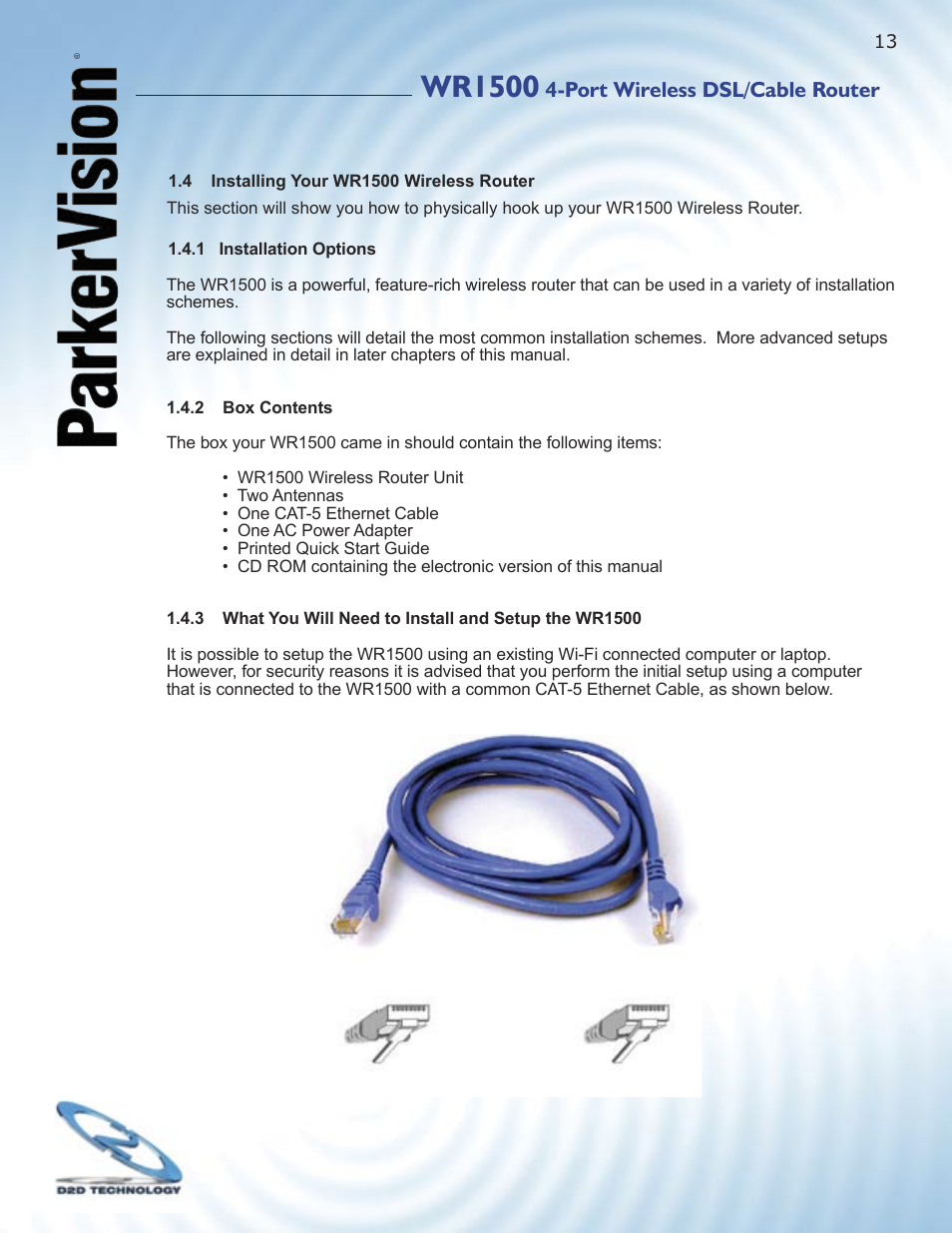 Wr1500, Port wireless dsl/cable router | ParkerVision WR1500 User Manual | Page 11 / 177