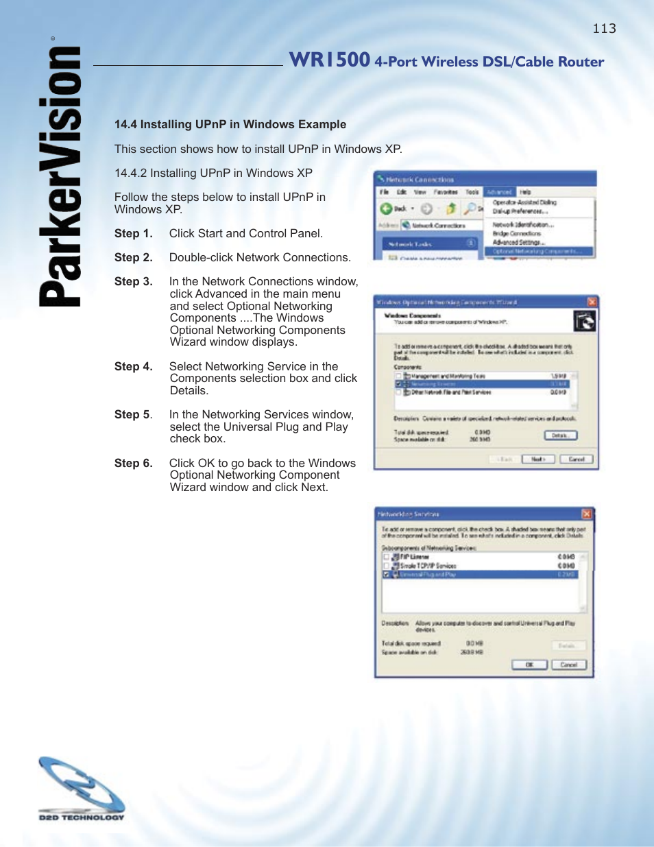 Wr1500, Port wireless dsl/cable router | ParkerVision WR1500 User Manual | Page 111 / 177