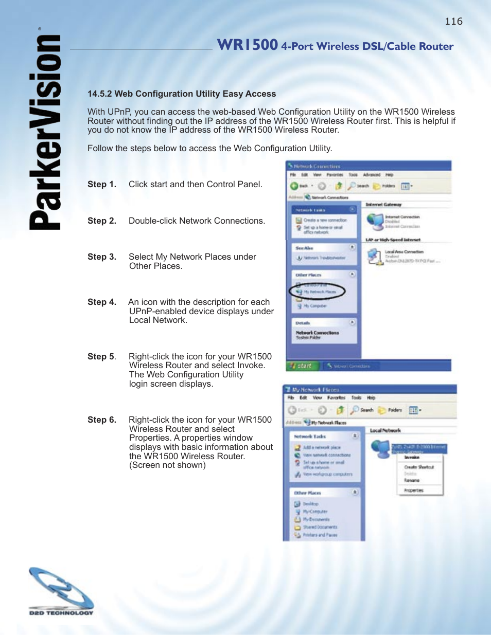 Wr1500, Port wireless dsl/cable router | ParkerVision WR1500 User Manual | Page 114 / 177
