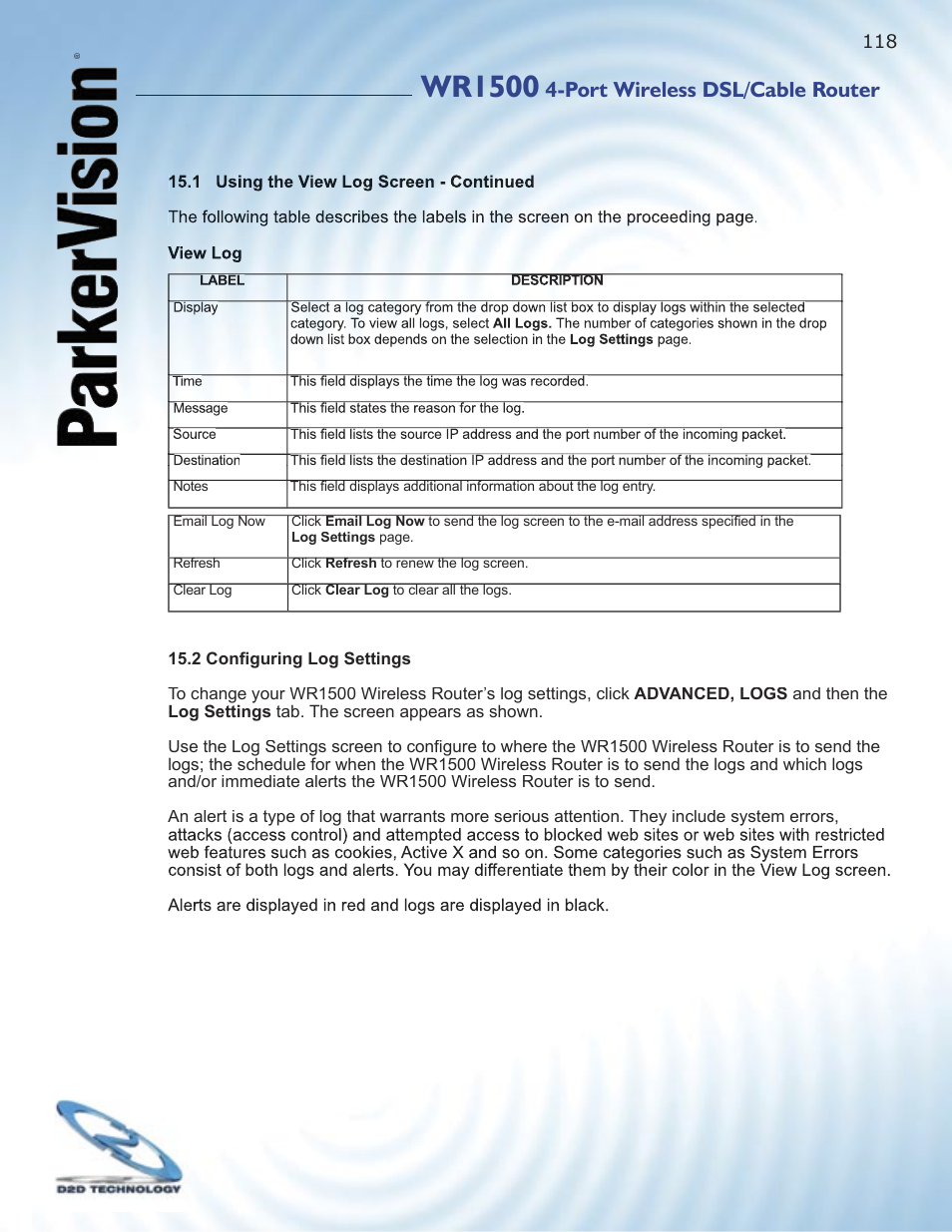 Wr1500, Port wireless dsl/cable router | ParkerVision WR1500 User Manual | Page 116 / 177