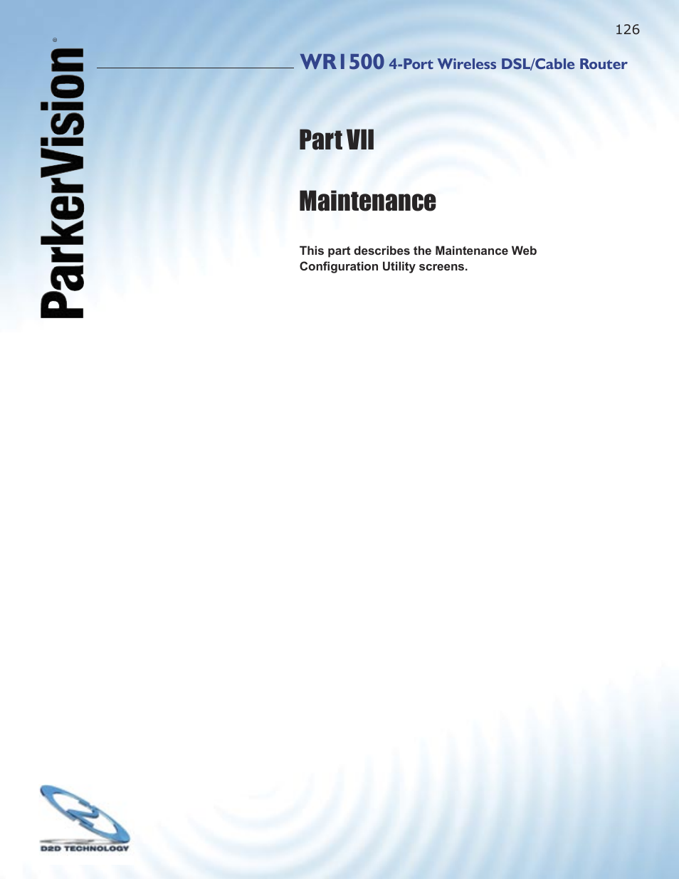 Part vii maintenance, Wr1500 | ParkerVision WR1500 User Manual | Page 124 / 177