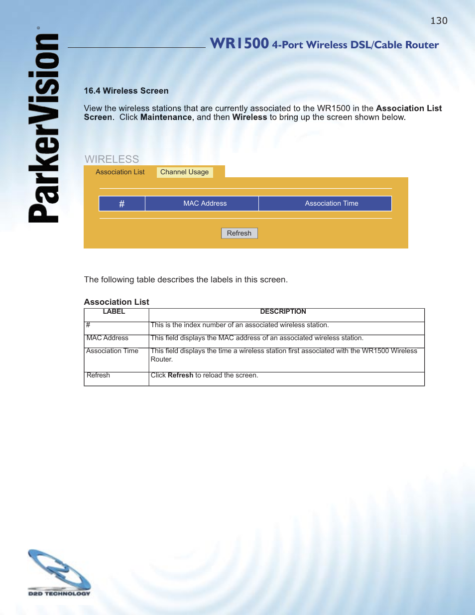 Wr1500, Port wireless dsl/cable router, Wireless | ParkerVision WR1500 User Manual | Page 128 / 177