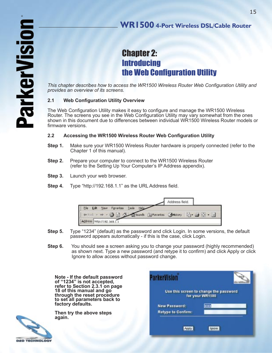 Wr1500, Chapter 2, Introducing the web conﬁ guration utility | ParkerVision WR1500 User Manual | Page 13 / 177