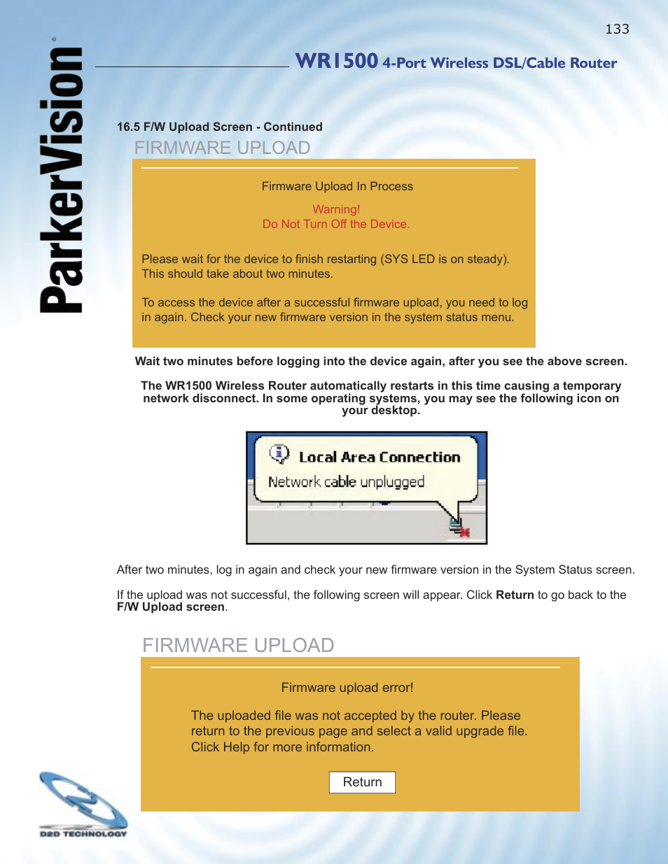 Wr1500, Firmware upload | ParkerVision WR1500 User Manual | Page 131 / 177