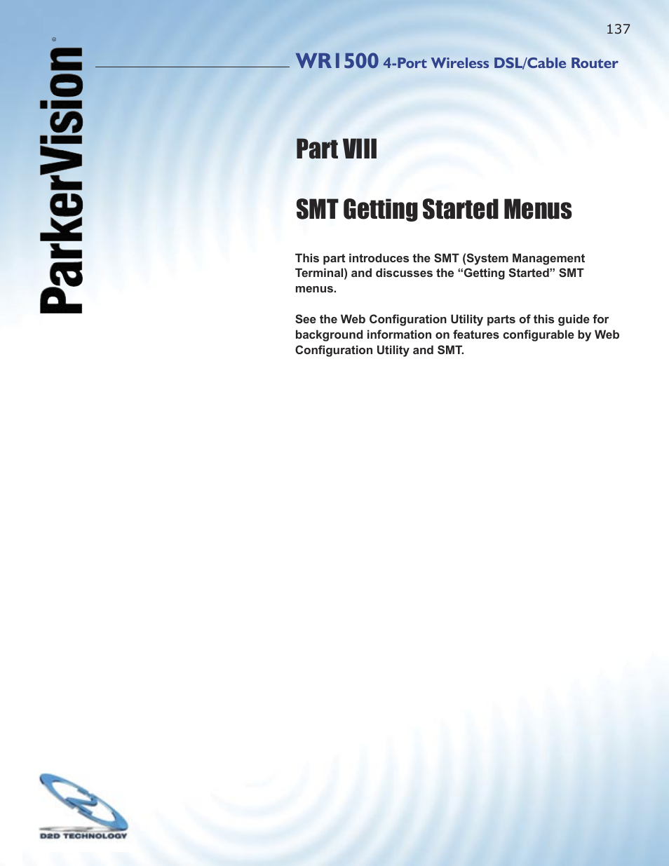 Part viii smt getting started menus, Wr1500 | ParkerVision WR1500 User Manual | Page 135 / 177