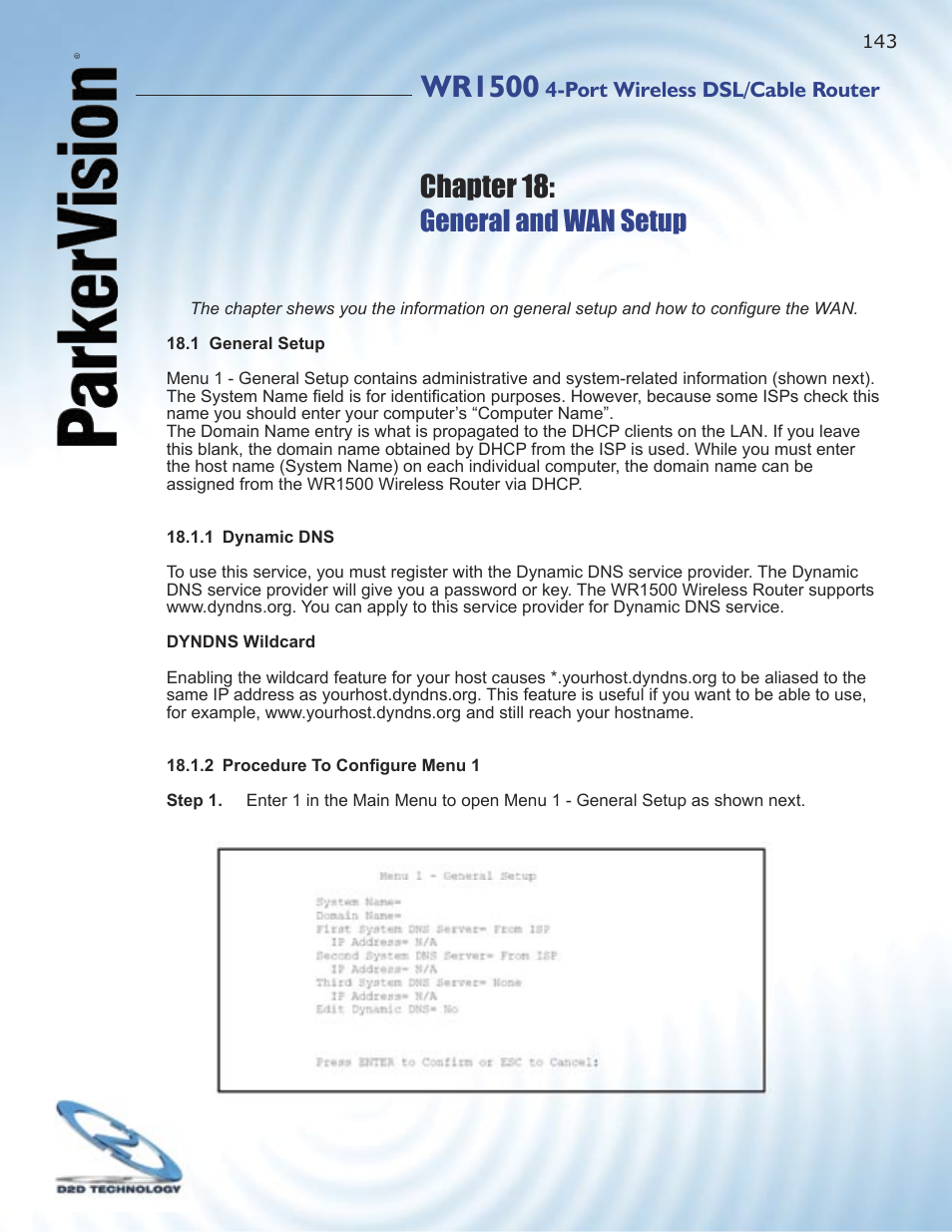 Wr1500, Chapter 18, General and wan setup | ParkerVision WR1500 User Manual | Page 141 / 177