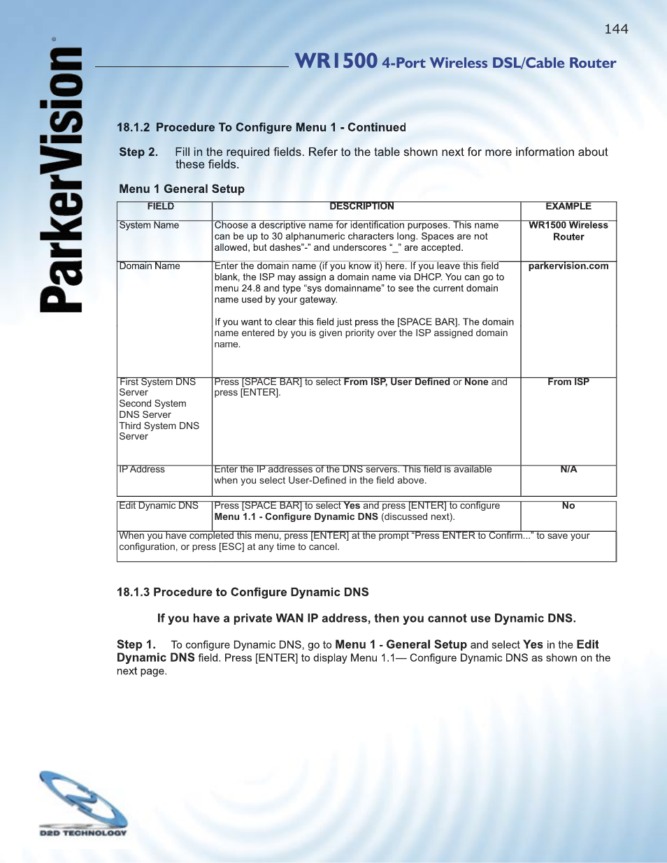 Wr1500, Port wireless dsl/cable router | ParkerVision WR1500 User Manual | Page 142 / 177