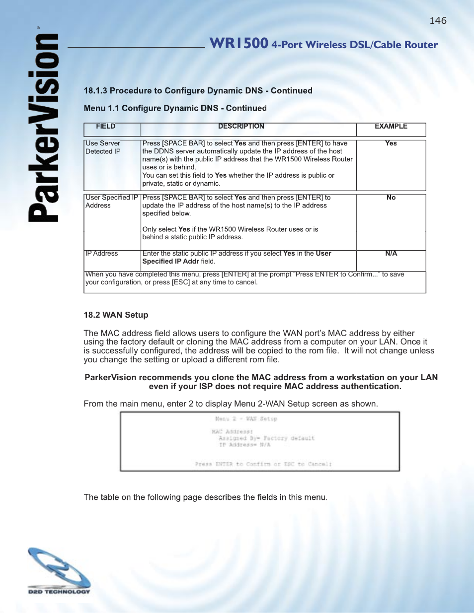 Wr1500, Port wireless dsl/cable router | ParkerVision WR1500 User Manual | Page 144 / 177