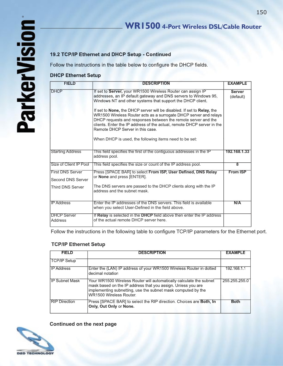 Wr1500, Port wireless dsl/cable router | ParkerVision WR1500 User Manual | Page 148 / 177