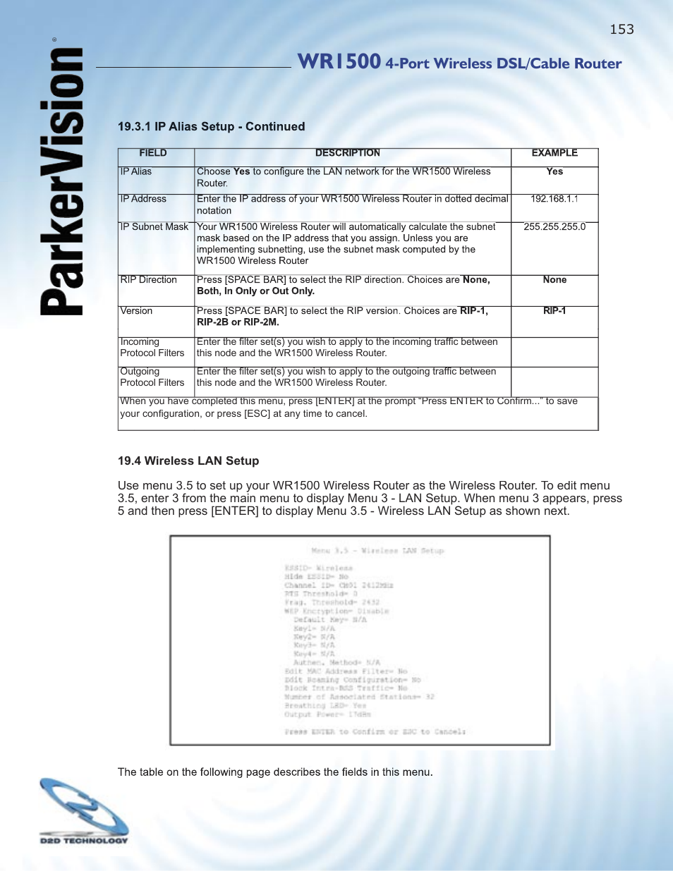 Wr1500, Port wireless dsl/cable router | ParkerVision WR1500 User Manual | Page 151 / 177